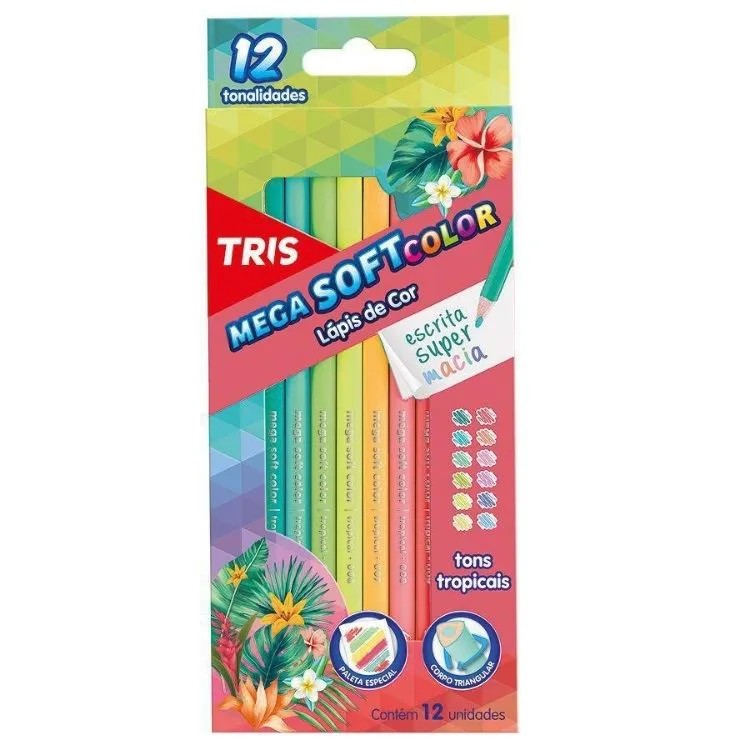 LAPIS DE COR 12 CORES MEGA TROPICAL TRIS